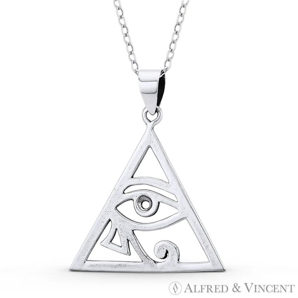 Eye of Horus Egyptian Luck Charm Pendant in Oxidized .925 Sterling Silver